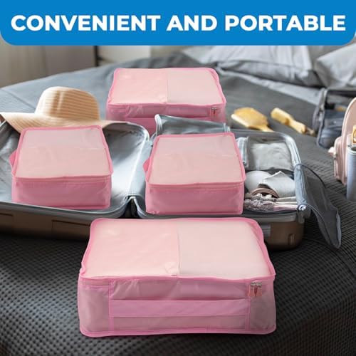 Nagoyuki 4 PCS Large Packing Cubes,40x30x12CM Same Size Suitcase Organiser Bags Compressible Expandable Packing Cubes for Suitcase, Luggage,Handy Helper (Pink) - Image 5