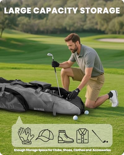 OutdoorMaster Padded Golf Travel Bag with Reinforced Wheels, 900D Heavy Duty Oxford Wear-Resistant and Waterproof Golf Travel Case, Soft-Sided Golf Club Bag, Shoes and Accessories Compartment - Image 5