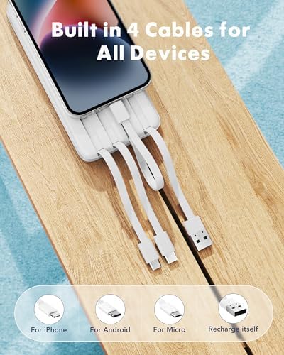 Charmast Power Bank with Built in Cables X 4, 10000mAh Portable Charger 6 Outputs 3 Inputs Travel Essentials, LED Display Type C Powerbank, Slim USB C Battery Pack Compatible with iPhone17/Samsung etc - Image 2