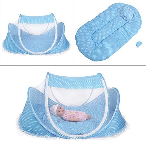 Baby Beach Tent,Portable Foldable Mosquito Net Anti-Bug Crib Cradle Tent with Mattress Pillow for Baby Infant Portable Baby Travel Tent (Blue) - Image 3