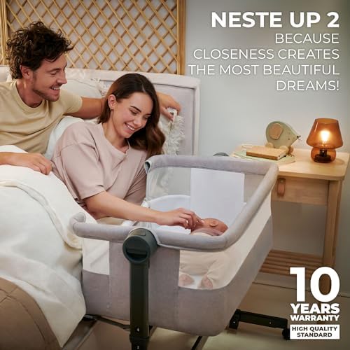 Kinderkraft Neste UP 2 Bedside Crib, Travel Cot, Co-Sleeping Bed, Ajustable Height, Foldable Side Wall, Transport Wheels, with Accessories, Cotton Sheet, for Newborn, 0-9 kg, up to 6 Month, Gray - Image 6