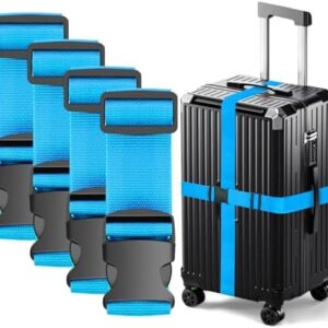 4 Pcs Luggage Straps, Adjustable Suitcase Straps, Heavy Duty Luggage Straps for Suitcase, Thickened Suitcases Strap Suitcase Belts, Travelling Luggage Accessories (Blue)