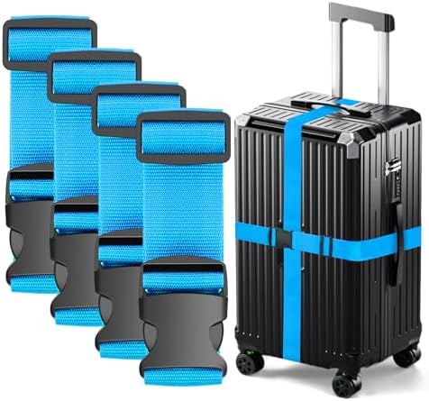 4 Pcs Luggage Straps, Adjustable Suitcase Straps, Heavy Duty Luggage Straps for Suitcase, Thickened Suitcases Strap Suitcase Belts, Travelling Luggage Accessories (Blue)