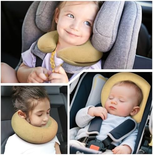 Kid's Travel Neck Pillow, Comfortable Support Heads Pillow for Children Soft U-shaped Head Neck Protector for Airplane Camping Car Sleeping(Khaki) - Image 5