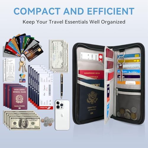 Travel Wallet, Family Passport Holder, RFID Blocking Travel Accessories Document Organiser for Tickets, Cards, Cash, Pen, Key, Waterproof Cover Holiday Essentials Case for Man & Woman - Image 4