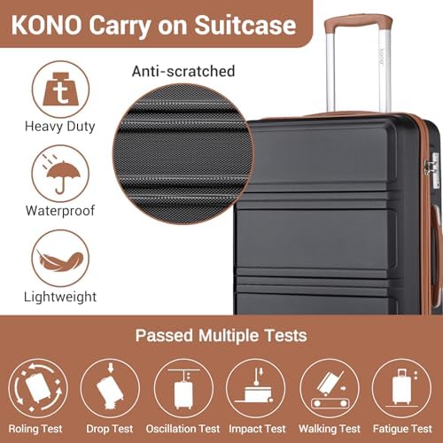 Kono Small Suitcase with Silent Spinner Wheels, Lightweight Hard Shell Cabin Luggage, ABS+PC Carry On Travel Case with YKK Zips &TSA Lock, 55x40x20cm Airline Approved for Ryanair & easyJet - Image 3