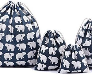 4 pcs Drawstring Storage Bag Set for Baby Stuff, Travel Home Accessories - Blue Bear