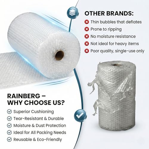 Rainberg 300mm x 20m Heavy Duty Bubble Wrap Roll, Air Bubble Premium Quality Protection for Packaging, Storage, Fragile Items, Moving House Essentials, Recyclable & Eco-Friendly - Image 7