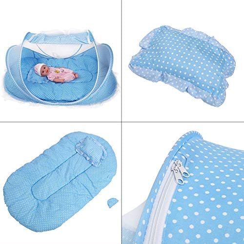 Baby Beach Tent,Portable Foldable Mosquito Net Anti-Bug Crib Cradle Tent with Mattress Pillow for Baby Infant Portable Baby Travel Tent (Blue) - Image 4