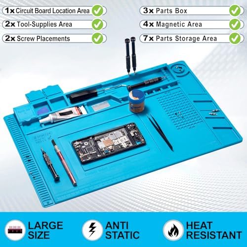Spurtar Soldering Mat, Soldering Station 45 x 30 cm 500℃ Heat-Resistant Silicone Work Mat, Anti Static Magnetic Electronics Repair Silicone Pad for Electronic, Phone Laptop Watch Repair 7mm Thick - Image 7