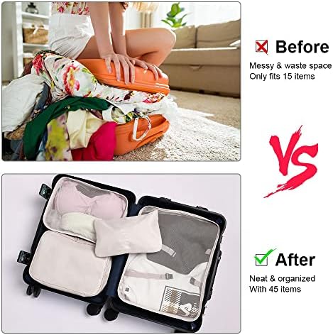 OSDUE Packing Cubes for Suitcases, 6 PCS Travel Luggage Packing Organizers Waterproof Travel Essentials Bag Accessories, Clothes Cosmetics Toiletries Storage Bags, Beige - Image 7