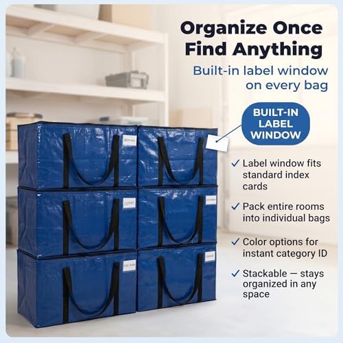 Heavy Duty Moving Boxes or Storage Bags – Storage Bins with Lids, Large Moving Bags with Backpack Straps & Handles – Moving Supplies for College Dorm or Christmas Decorations, 6 Pack - Image 7