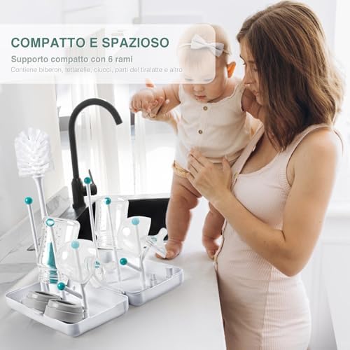 Termichy Baby Bottle Drying Rack on the Go with Brushes, Drying Rack for Bottles, Grey Teats, BPA Free (Teal) - Image 6