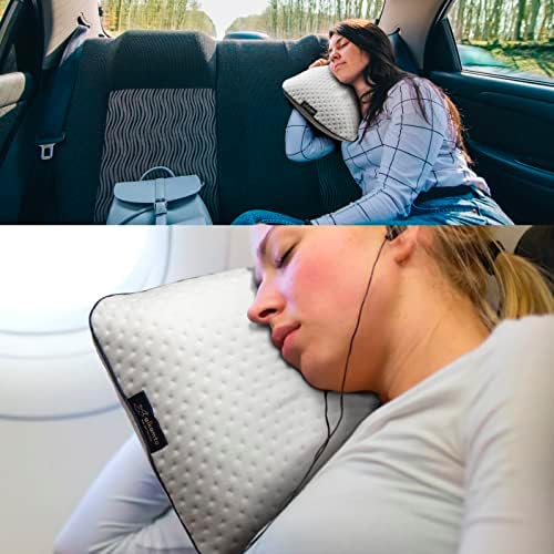 alkamto Travel Pillow - Ergonomic Neck Support Memory Foam with Temperature-Regulating Pillowcase - Includes Extra Cotton Cover and Carry Bag (15,7 x 10,6 x 3,9 In - White + Extra Cover) - Image 4