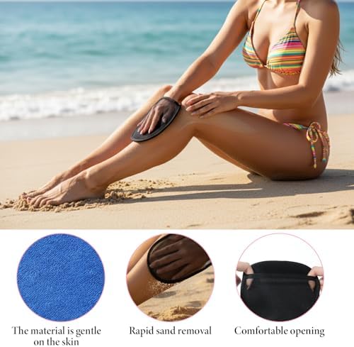 2PCS Sand Remover for Beach, Sand Eraser Mitts with Storage Bag for Women, Summer Vacation Essentials Beach Day Accessories for 14+ Kids Hawaii Trip(Blue & Pink) - Image 3