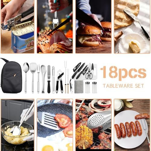 Portable Camping Cooking Set, 18PCS Cooking Essentials for Camping Kitchen, Lightweight & Durable Camping Utensils Set for Travel, Hiking, Picnics, BBQs and Parties - Image 3