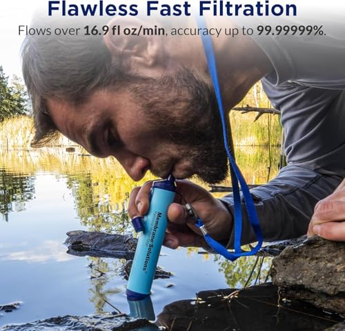 Membrane Solutions Water Filter Straw, 0.1 Micron Personal Water Filter Survival Portable Gear, NSF/ANSI 42&372&401 certificated, for Camping, Hiking, Travel, Emergency Preparedness, Blue, 1 Pack - Image 3