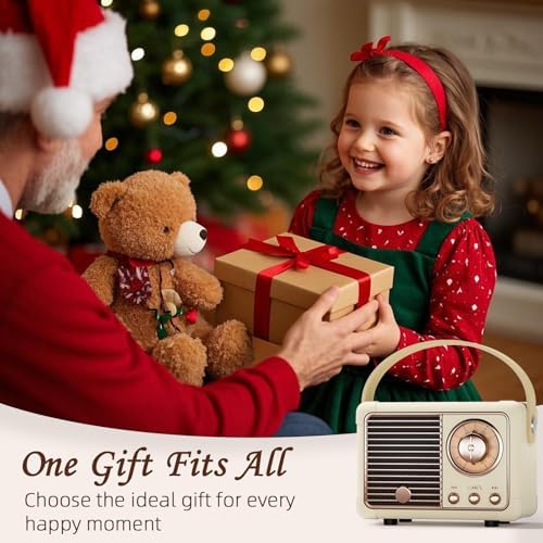 Retro Portable Bluetooth Speaker Teenage Girls Gifts Birthday Presents for Women,Her&Him,Kids,Adults,Boy Bluetooth Speaker Hands-Free Calling Support AUX,TF Card/U-Disk Bedroom Decor XMAS Gifts(Beige) - Image 5