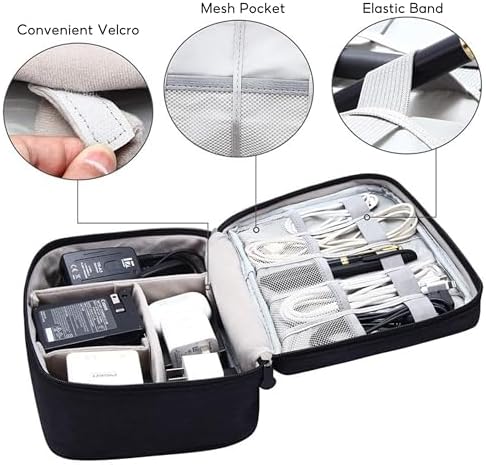 Travel Cable Organiser, 24.5×18×10cm Electronics Accessories Organizer, Universal Carry Travel Gadget Electronics Accessories Bag for Cables, Power Bank, USB Drive, Charger, Hard Disk (Black) - Image 3