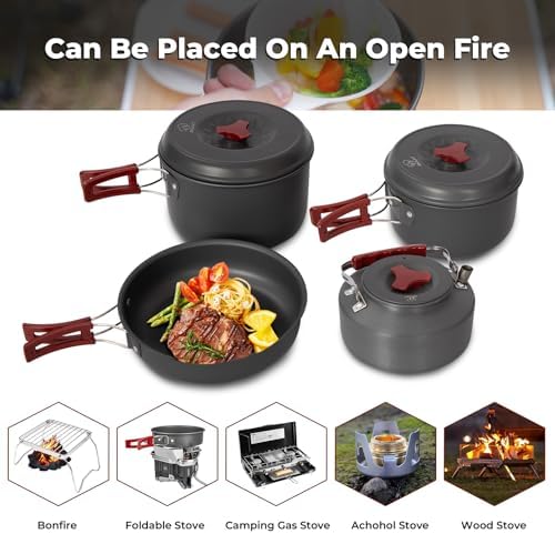 Bulin 24/13/11/8/4 PCS Camping Cookware Mess Kit Lightweight Backpacking Cooking Set Outdoor Cook Gear for Family Hiking, Picnic(Kettle, Pot, Frying Pan, Bowls, Plates, Spoon) - Image 3