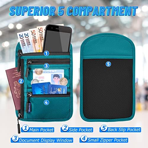 Travel Neck Wallet Passport Holder RFID Blocking Waterproof Passport Wallet Pouch Travel Document Holder Organiser Bag with Adjustable Neck Strap for Men Women, Lake Blue - Image 5