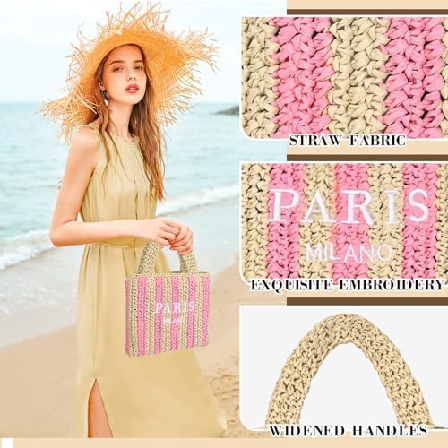 Straw Beach Bag for Women Summer Woven Tote Bag Packable Straw Purses and Handbags for Vacation Holiday - Image 4