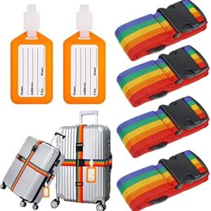 4 Pcs Luggage Straps, Adjustable Personalised Suitcase Straps with 2 Pcs Luggage Tags