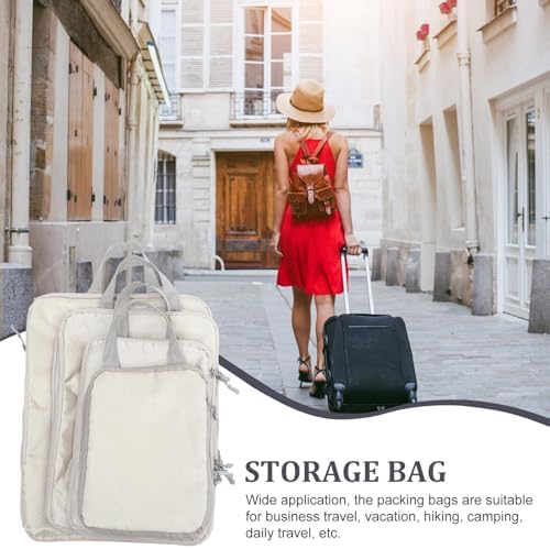 4pcs Beige Compression Packing Cubes for Travel with Zipper Closure, Lightweight Polyester Luggage Organiser Bags to Reduce Clothing Wrinkles, for Camping and Hiking - Image 7