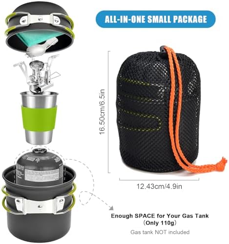 Odoland Camping Cookware Kit, Outdoor Cooking Set Non Stick Pot and Pans Lightweight Backpacking Hiking Utensil Gear for 1 to 2 People Traveling Trekking and Camping - Image 4