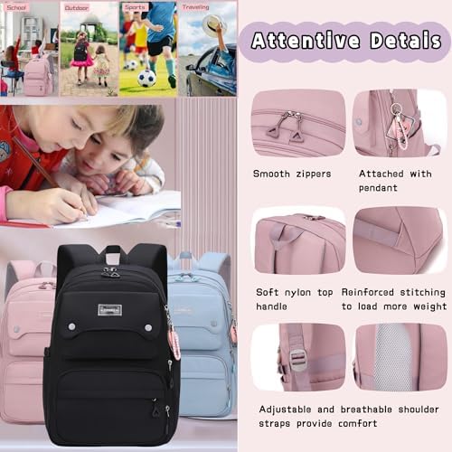 Solid Color School-Bags Backpacks for Teens Girls, Multi-pocket Elementary Girls Bookbags,Lightweight Casual Daypack - Image 6