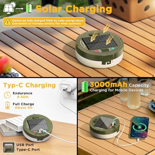 Famgoods Solar Camping Lights, 32.8Ft Solar & USB Retractable Camping String Lights with 8 Lighting Modes, IP65 Waterproof Tent Lights for Camping, 30s Roll up Camp Light for Outdoor, Tent, RV, Party - Image 4