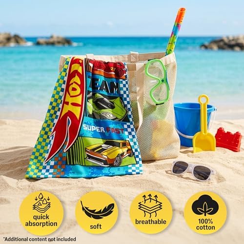 Get Trend Hot Wheels Hooded Towels for Boys, Cotton Bath & Beach Towel Poncho, Soft & Absorbent Hooded Kids Shower Swimming Wrap & Changing Robe, Travel & Holiday Essentials (Multi Hot Wheels) - Image 3