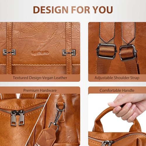 Leathario Backpack Womens, Vegan Leather Rucksack Bag for Women, Ladies Fashion Backpacks for Work University Travel Business - Image 5