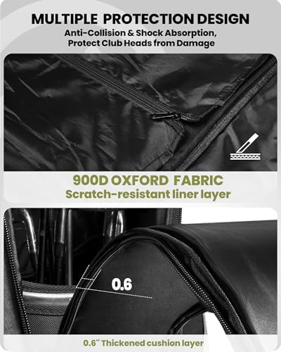 OutdoorMaster Padded Golf Travel Bag with Reinforced Wheels, 900D Heavy Duty Oxford Wear-Resistant and Waterproof Golf Travel Case, Soft-Sided Golf Club Bag, Shoes and Accessories Compartment - Image 3