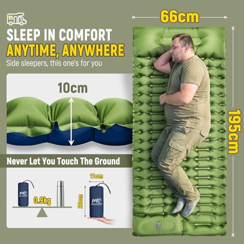 Myxslop Camping Sleeping Pad with Built-in Foot Pump & Pillow, 15.5cm Thick Ultralight Inflatable Sleeping Mat, Compact Camping Mat for Hiking, Backpacking, Festivals & Tent Camping - Image 3