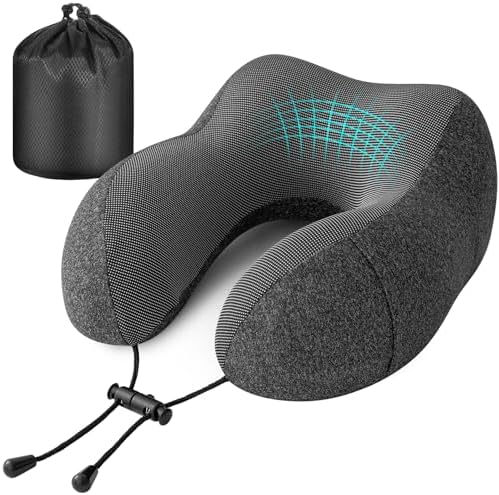 Travel Pillow for Airplane, Neck Pillow for Travel, Memory Foam Travel Neck Pillow for Adults, Soft & Lightweight Flight Pillow, Ergonomic Neck Cushion With Carry Bag