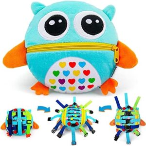beetoy Sensory Buckle Pillow Toys for Toddlers 1-3, Learning Activity Toy Develop Fine Motor Skill, Educational Buckle Zipper Toys Toddler Activities Travel Toy for Threading Basic Skills