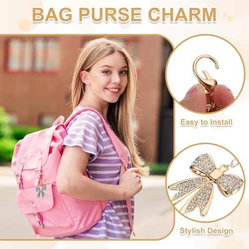 PATIKIL Bow Keychain for Women, Bag Purse Charm Rhinestone Bow Accessories for Key Handbag Backpack Car Ring, Gold - Image 3