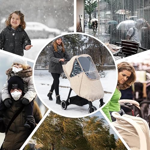 Bebamour Stroller Rain Cover Universal Stroller Accessory, Waterproof, Windproof Protection, Protect from Dust Snow, Baby Travel Weather Shield (Beige) - Image 2