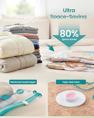 SONGMICS Vacuum Storage Bags, Vacuum Seal Suction Bags for Clothes Bedding Travel, Space Saver Reusable, 6 Pack, L, Transparent LVB102W101 - Image 4