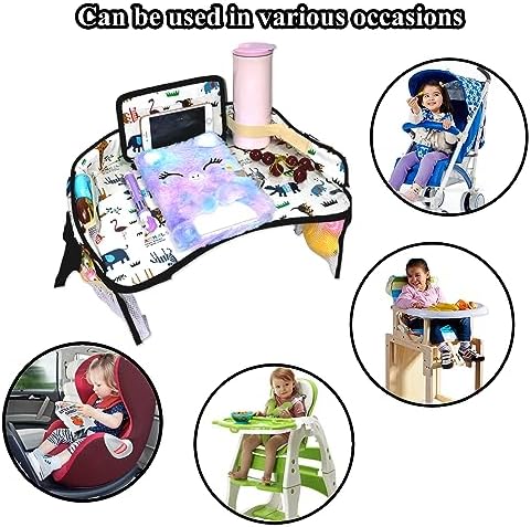 Kids Travel Tray Car Seat Activity and Play Tray Organizer for Children and Toddlers Lap Desk with Tablet Phone Holder Waterproof and Foldable (Animals) - Image 7
