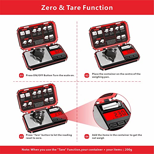 UNIWEIGH Digital Pocket Scale 200g/0.01g Precision Scales Gram for Kitchen | Mini Jewelry scale for Coins and Gem with 6 Units/LCD Display/Tare Function (Battery Included) - Red - Image 4