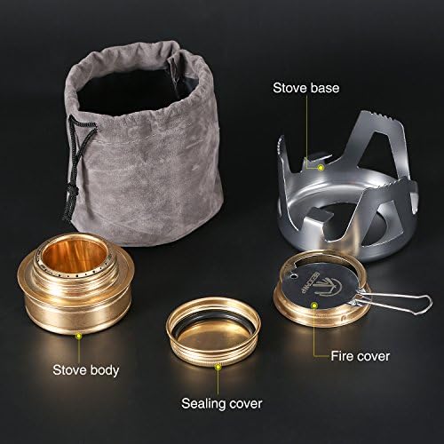 REDCAMP Mini Spirit Burner, Brass Alcohol Stove with Adjustable Flame & Wind Shield, Ultralight Portable Camping Stove for BBQ Backpacking Hiking Outdoor Cooking Picnic, Fuel Not Included (Silver) - Image 5