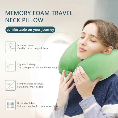 Neck Travel Pillow for Travel Soft Memory Foam Pillows Lightweight Breathable Airplane Pillow Support Head and Chin Perfect for Camping Train Car Office Rest Green - Image 2