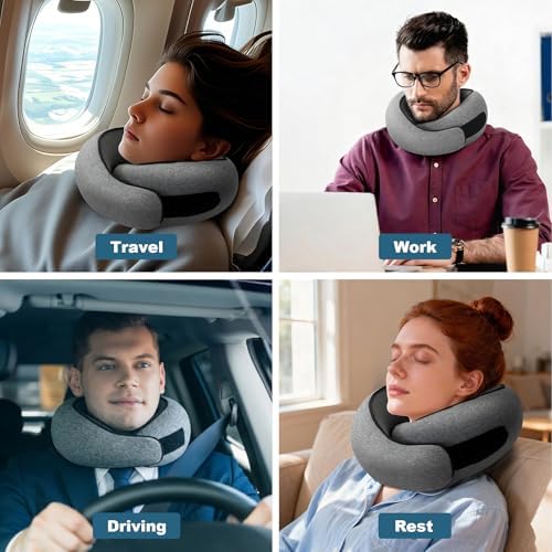 360° Memory Foam Travel Pillow for Adults | Adjustable Neck Support for Long Flights, Train & Car Journeys | Includes Carry Case, Eye Mask & Ear Plugs for Complete Travel Comfort(Light Grey) - Image 8