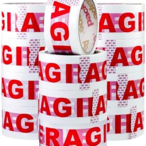 Packatape Fragile Packing Tape for Parcels and Boxes - Heavy Duty Fragile Packaging Tape Provides a Strong, Secure and Sticky Seal for your Boxes, 12 Rolls Per Pack, 48MM x 66M