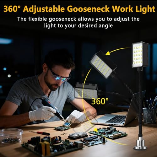 Magnetic Work Light, 15W 6000K LED Machine Light with Flexible Gooseneck & Strong Magnetic Base for Workbench, Sewing, Lathe, Grill, Shop, Industrial Lighting (Black-Upgrade) - Image 4