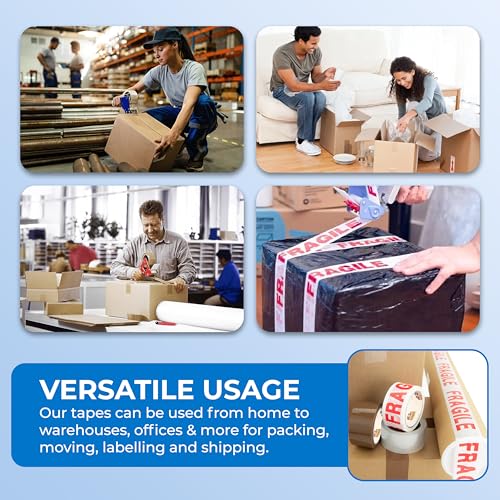 Double Dragon Mixed Packing Tape Multipack –66m Long, 48mm Wide, 3 Rolls| Brown, Clear & Fragile Printed Tape Rolls | Secure Adhesive Sealing Cellotape Tape for Parcels, Moving Boxes & Storage - Image 6