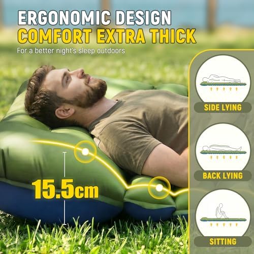 Myxslop Camping Sleeping Pad with Built-in Foot Pump & Pillow, 15.5cm Thick Ultralight Inflatable Sleeping Mat, Compact Camping Mat for Hiking, Backpacking, Festivals & Tent Camping - Image 2
