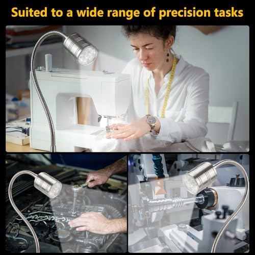 Magnetic Work Light, 10W 6500K LED Machine Light with Flexible Gooseneck & Strong Magnetic Base for Workbench, Sewing, Lathe, Grill, Shop, Industrial Lighting (Silver) - Image 7